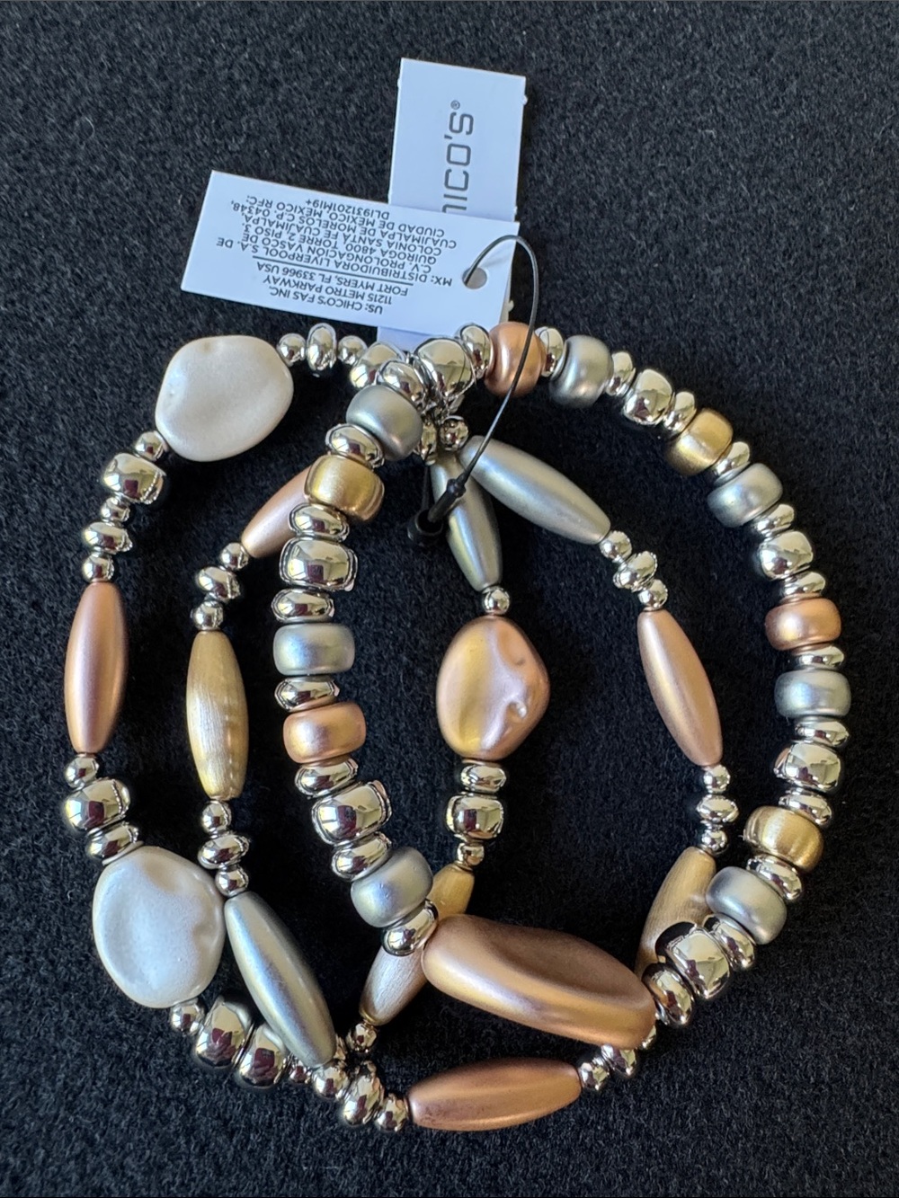 Chico’s Metallic Pearl Stretch Bracelet Set in Gold, Silver, Champagne